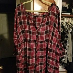 Red plaid shirt dress